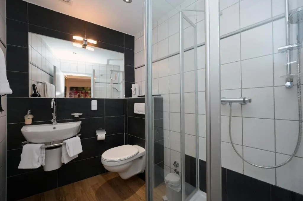 Badezimmer mit Dusche und WC im Hotel Alt Speyer